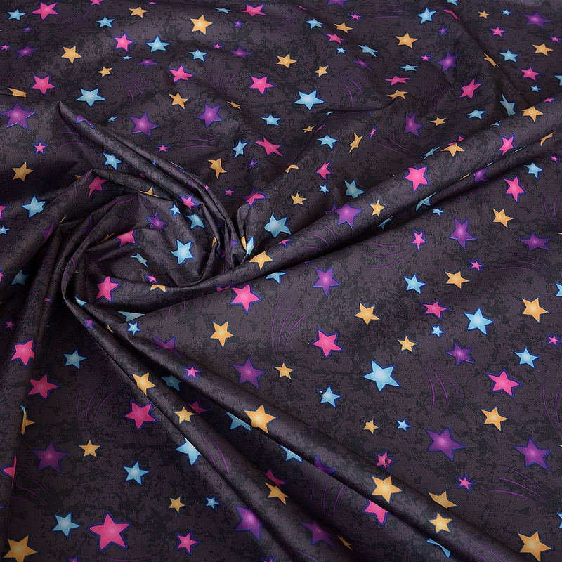 Курточная ткань Дьюспо WR PU принт Разноцветные звёзды