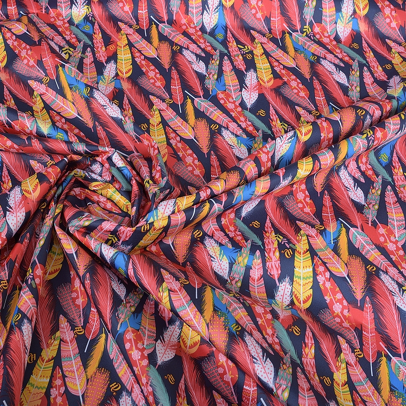 Курточная ткань Дьюспо WR PU принт Разноцветные перья