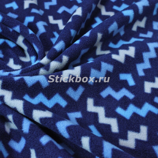 Ткань Флис, двусторонний, 240 г/м.кв., принт Зигзаги голубые на темно-синем, на отрез