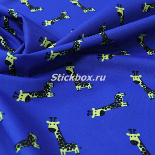 Ткань мембрана Dobby Pongee 240T PU 3000/500, принт Жирафы на синем, на отрез