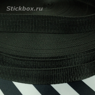 30мм, усиленная стропа текстильная (лента ременная), Черный, в отрез