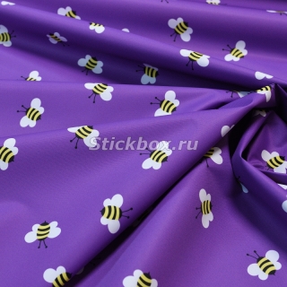 Ткань мембрана Dobby Pongee 240T PU 3000/500, принт Пчелки на фиолетовом, на отрез