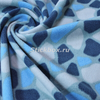 Ткань Флис, двусторонний, 240 г/м.кв., принт Мозаика темно-синий и светло-голубой на серо-голубом, на отрез