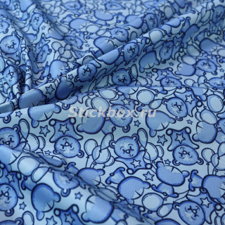 Ткань Дьюспо 240T WR PU Milky, принт Мишки с шариками голубой, на отрез