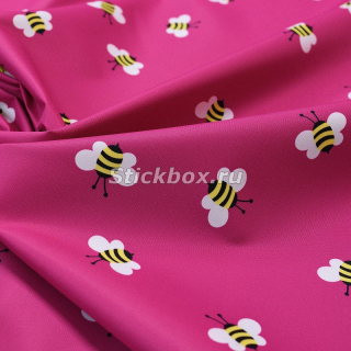 Ткань мембрана Dobby Pongee 240T PU 3000/500, принт Пчелки на розовом, на отрез