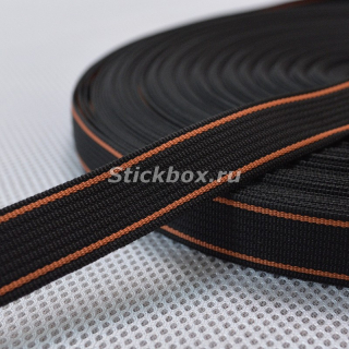 25мм, лента ременная, цвет черный с оранжевыми полосами, в отрез