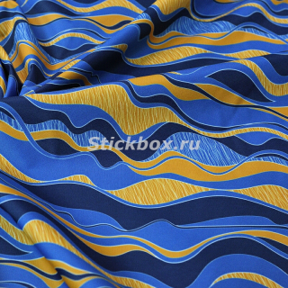 Ткань курточная, мембрана 3000/3000, принт Полосы синие/темно-желтые, на отрез
