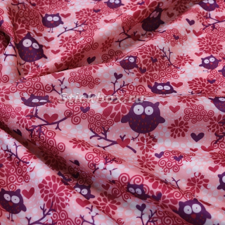 Ткань Оксфорд 200D PU, принт Фиолетовые совы на розовом, на отрез