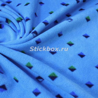 Ткань Флис, двусторонний, 240 г/м.кв., принт Ромбы на светло-голубом, на отрез