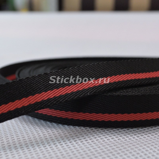 25мм, лента ременная усиленная, цвет черный с красной полосой, в отрез