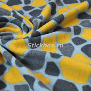 Ткань Флис, двусторонний, 240 г/м.кв., принт Мозаика темно-желтый и серый на серо-голубом, на отрез
