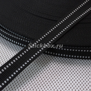 25мм, стропа текстильная (лента ременная), цвет черный с белым пунктиром SH006, в отрез